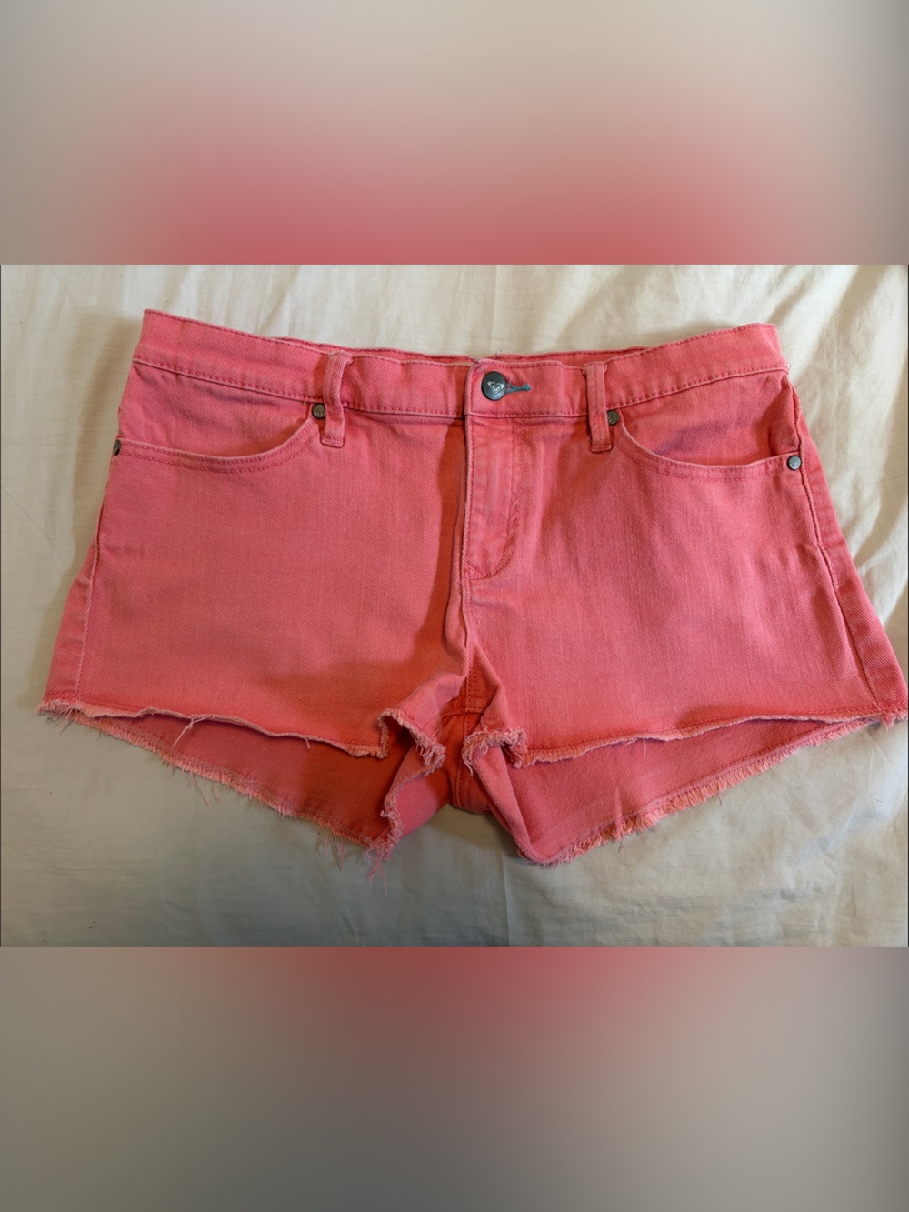 2 for $30 - Roxy - Coral Pink Frayed Hem Denim Cutoff Shorts